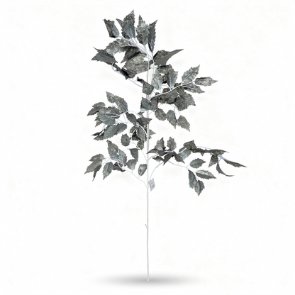 Crenguta artificiala decorativa cu frunze tip artar, 85 cm, 3 culori, Ruyidecor - Argintiu