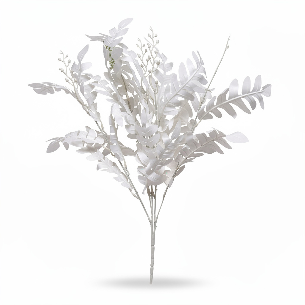 Buchet artificial cu frunze decupate, 45 cm, 6 culori, Ruyidecor - Alb