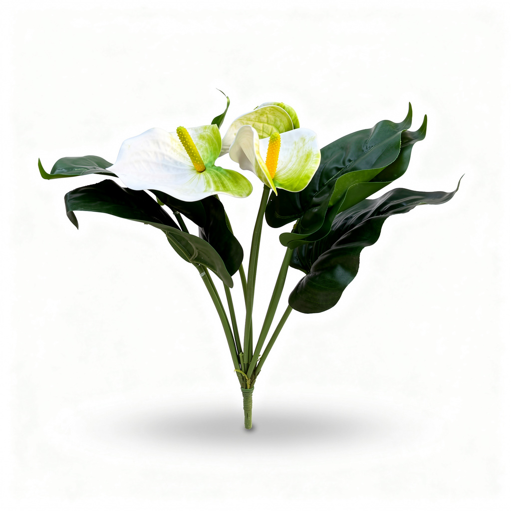 Buchet artificial Anthurium, 45 cm, 3 culori, Ruyidecor - Alb-verde