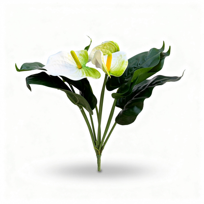 Buchet artificial Anthurium, 45 cm, 3 culori, Ruyidecor - Alb-verde