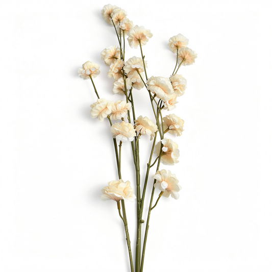 Floare artificiala cu tija, flori pompon, 75 cm, crem, Ruyidecor