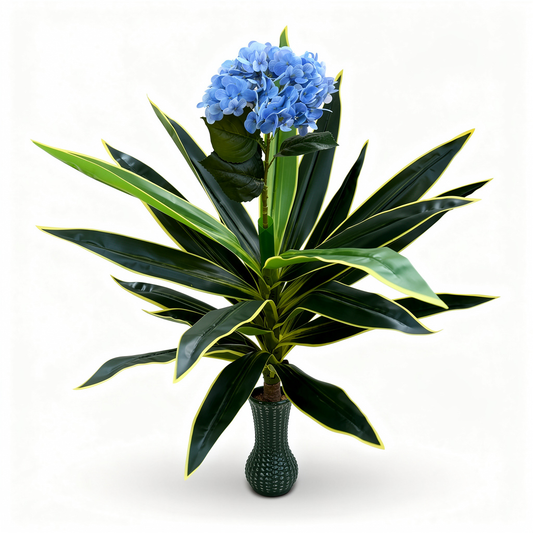 Hortensie artificiala cu tija si frunze, 140 cm, albastra, Ruyidecor