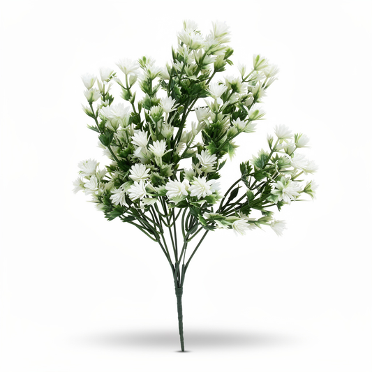 Buchet artificial decorativ cu flori mici, 35 cm, alb sau verde, Ruyidecor - Alb