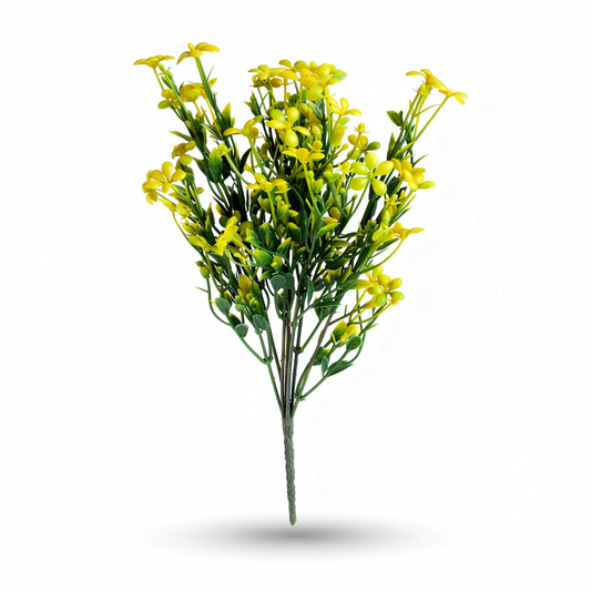 Buchet artificial decorativ cu flori mici, 35 cm, 3 culori, Ruyidecor - Galben