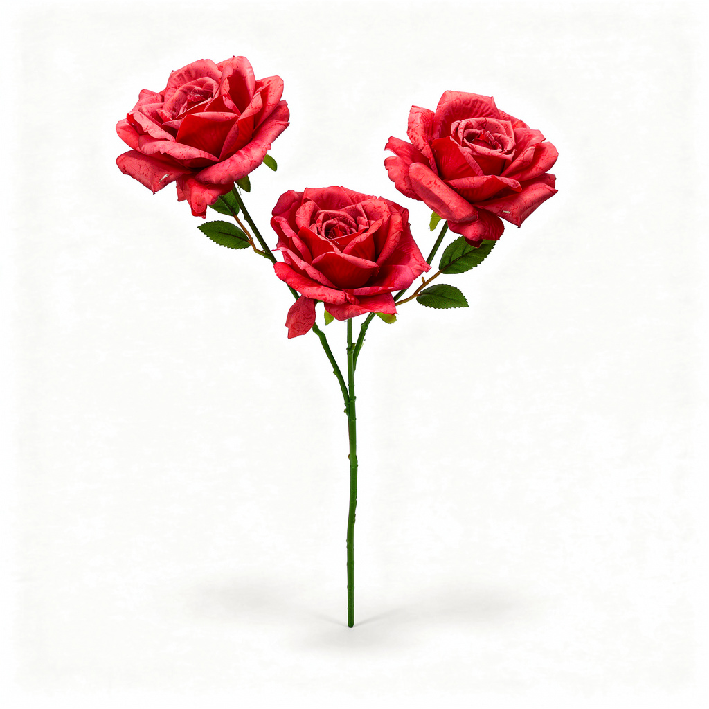 Crenguță Florală Artificială cu 3 Trandafiri 68 cm, Diverse Culori, pentru Decor Interior - 6