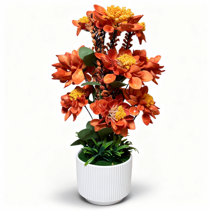 Aranjament floral artificial cu flori albe si galbene, vaza alba inclusa, 50 cm, decor interior - 4