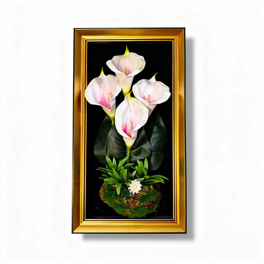 Tablou decorativ cu aranjament floral artificial alb, rama argintie, 25 x 45 cm - 3