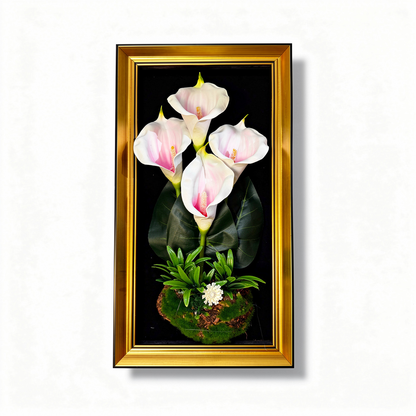 Tablou decorativ cu aranjament floral artificial alb, rama argintie, 25 x 45 cm - 3
