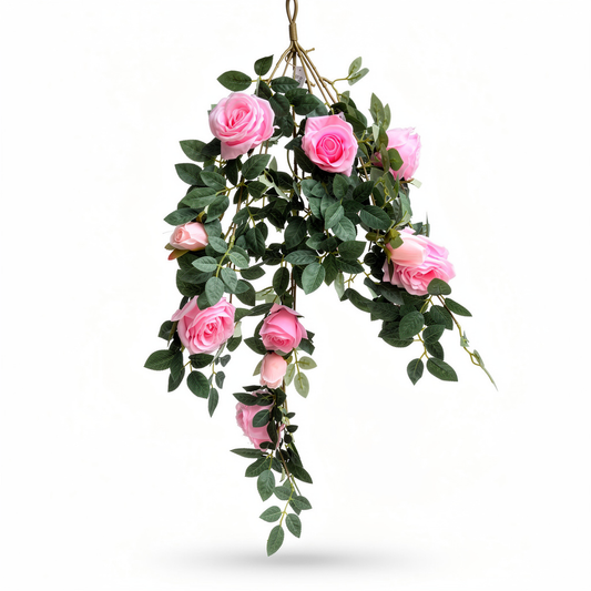 Plantă artificială curgătoare cu trandafiri și frunze decorative, 105 cm, Ruyidecor - 1