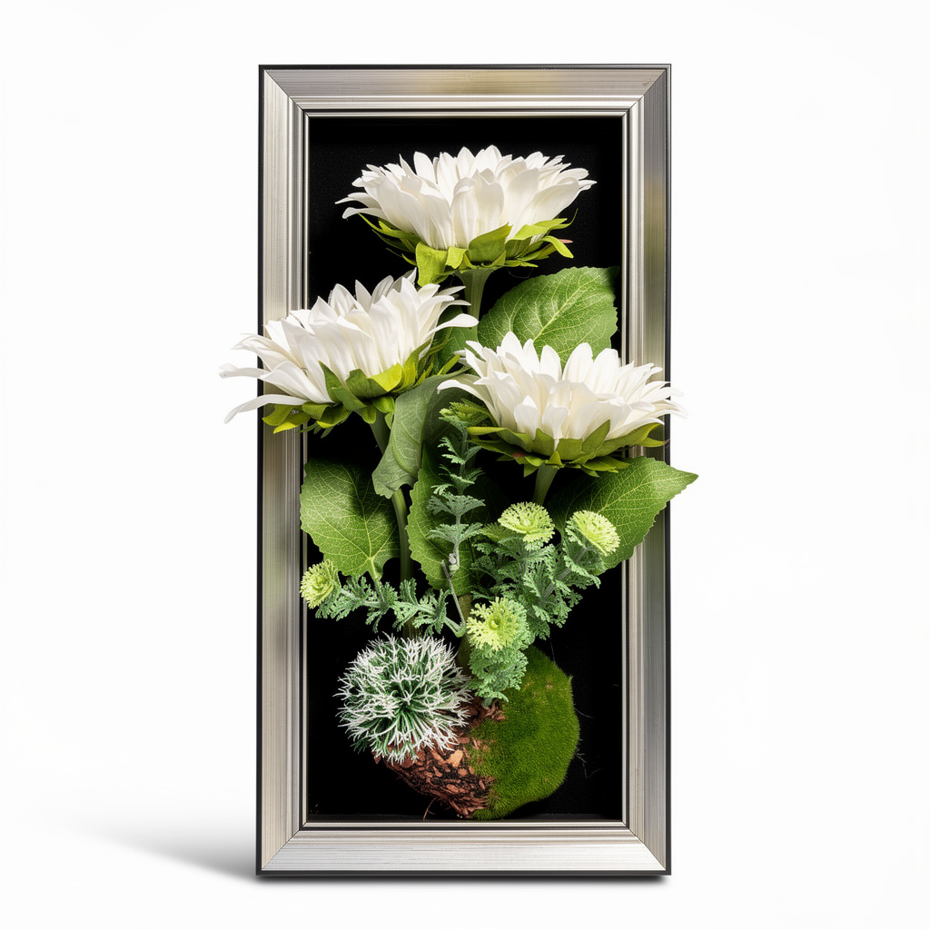 Tablou decorativ cu aranjament floral artificial galben, rama argintie, 25 x 45 cm - 4