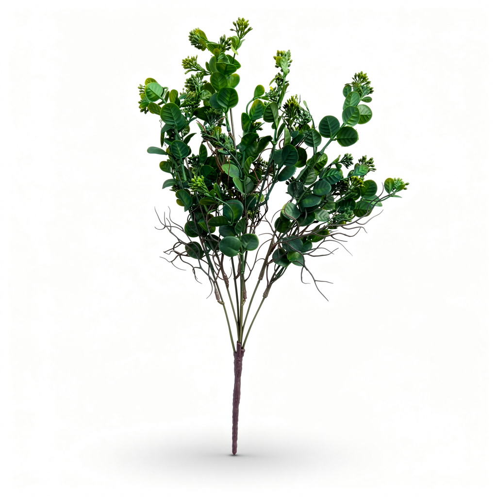 Buchet artificial cu frunze rotunde, 55 cm, verde inchis, Ruyidecor