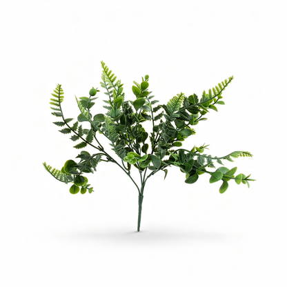 Buchet artificial mixt cu feriga si eucalipt, 35 cm, 3 culori, Ruyidecor - Verde deschis