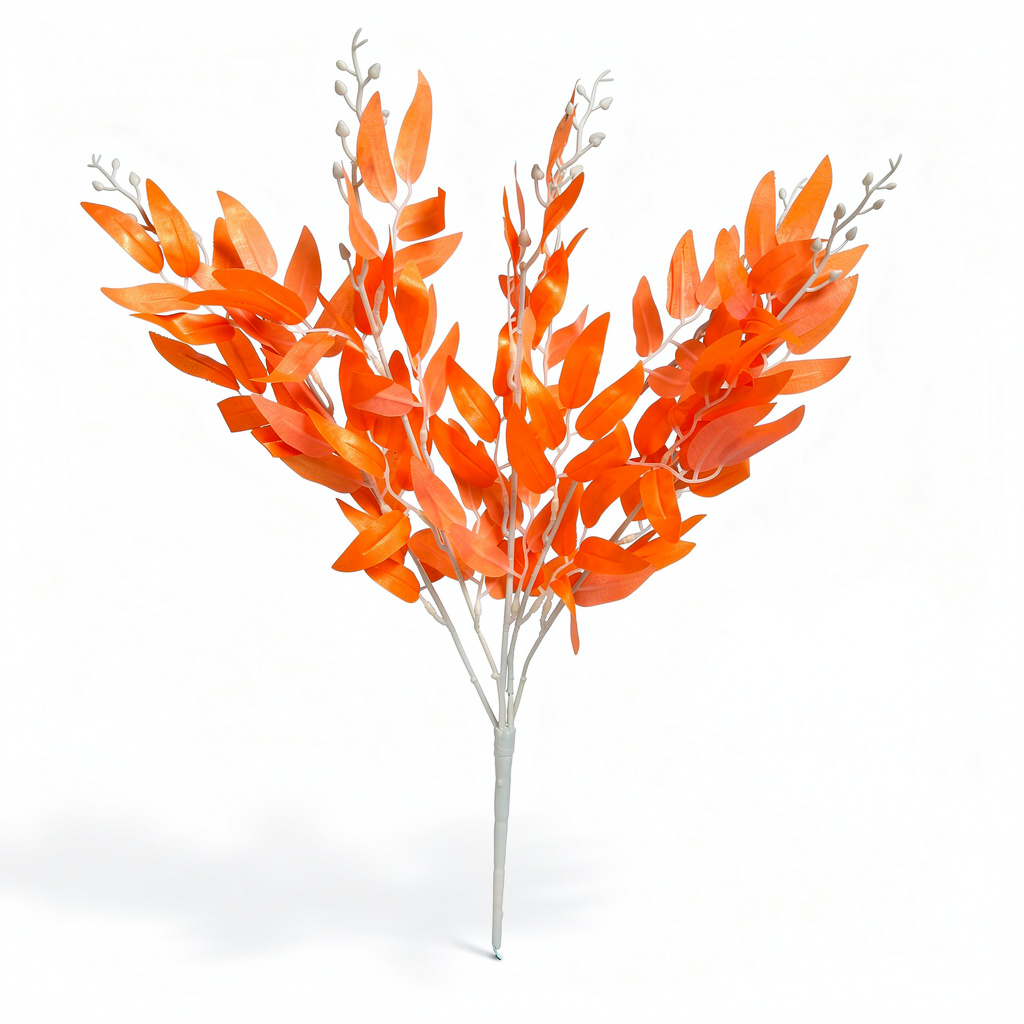 Buchet artificial cu frunze lanceolate si muguri, 45 cm, 3 culori, Ruyidecor - Portocaliu
