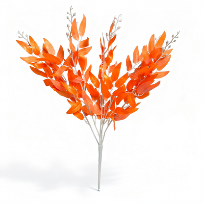Buchet artificial cu frunze lanceolate si muguri, 45 cm, 3 culori, Ruyidecor - Portocaliu