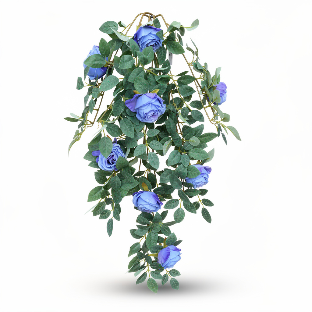 Plantă artificială curgătoare cu trandafiri și frunze decorative, 110 cm, diverse culori, Ruyidecor - 4