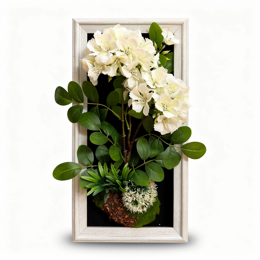 Tablou decorativ cu aranjament floral artificial mov, rama maro, 25 x 45 cm - 2