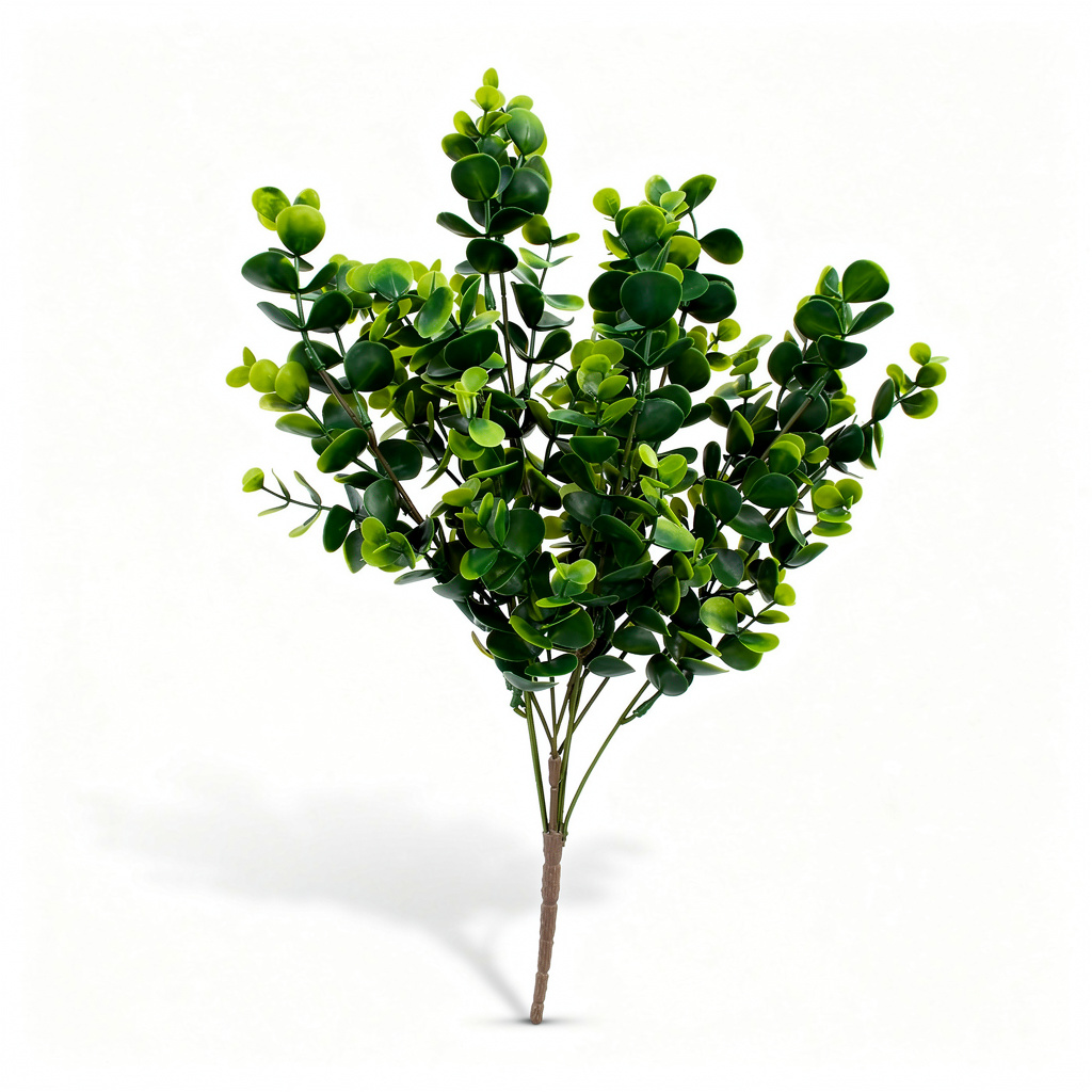 Buchet artificial tip merisor cu frunze rotunde, 50 cm, verde, Ruyidecor