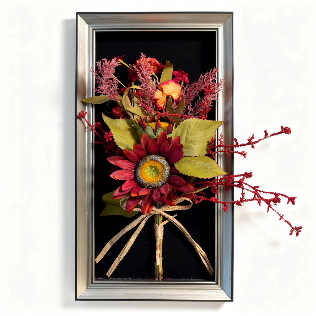 Tablou decorativ cu aranjament floral artificial, diverse culori, 25 x 45 cm - 3