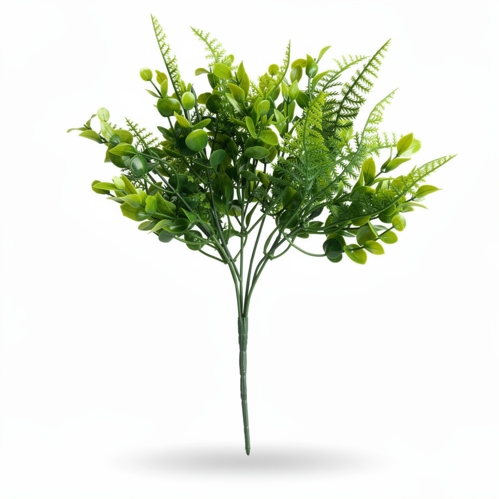 Buchet artificial cu verdeata mixta, 35 cm, 3 culori, Ruyidecor - Verde