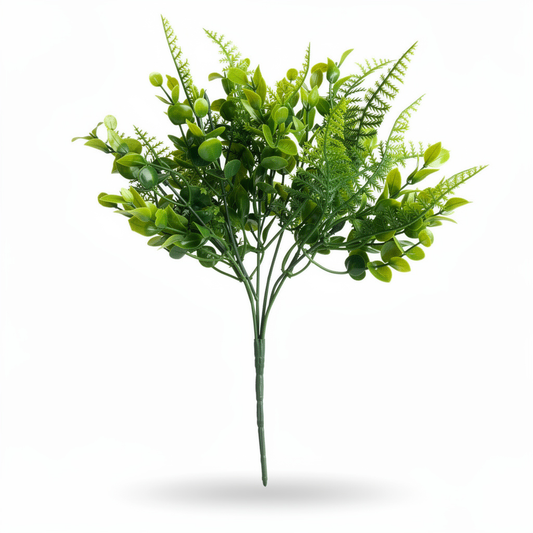 Buchet artificial cu verdeata mixta, 35 cm, 3 culori, Ruyidecor - Verde