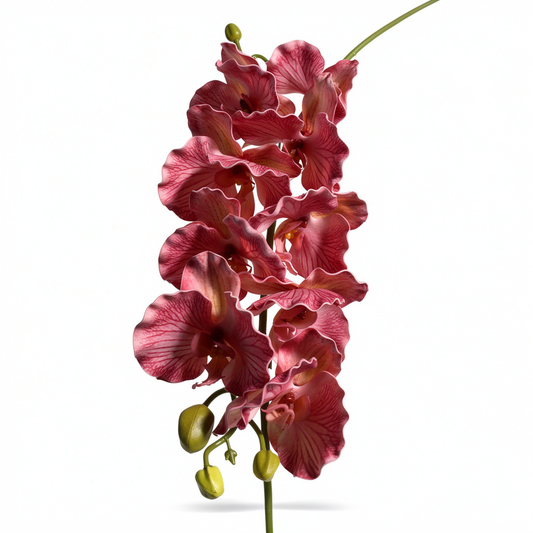 Orhidee decorativa artificiala cu tija, 9 flori, 90 cm, bordo, Ruyidecor