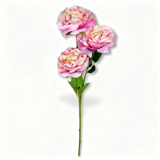 Crenguță Florală Artificială cu 3 Bujori 80 cm, Diverse Culori, cu Frunze Decorative, pentru Decor Interior - 1