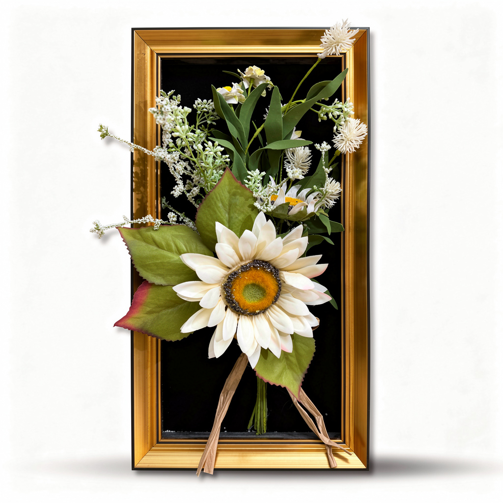 Tablou decorativ cu aranjament floral artificial, diverse culori, 25 x 45 cm - 1