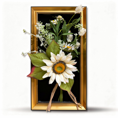 Tablou decorativ cu aranjament floral artificial, diverse culori, 25 x 45 cm - 1
