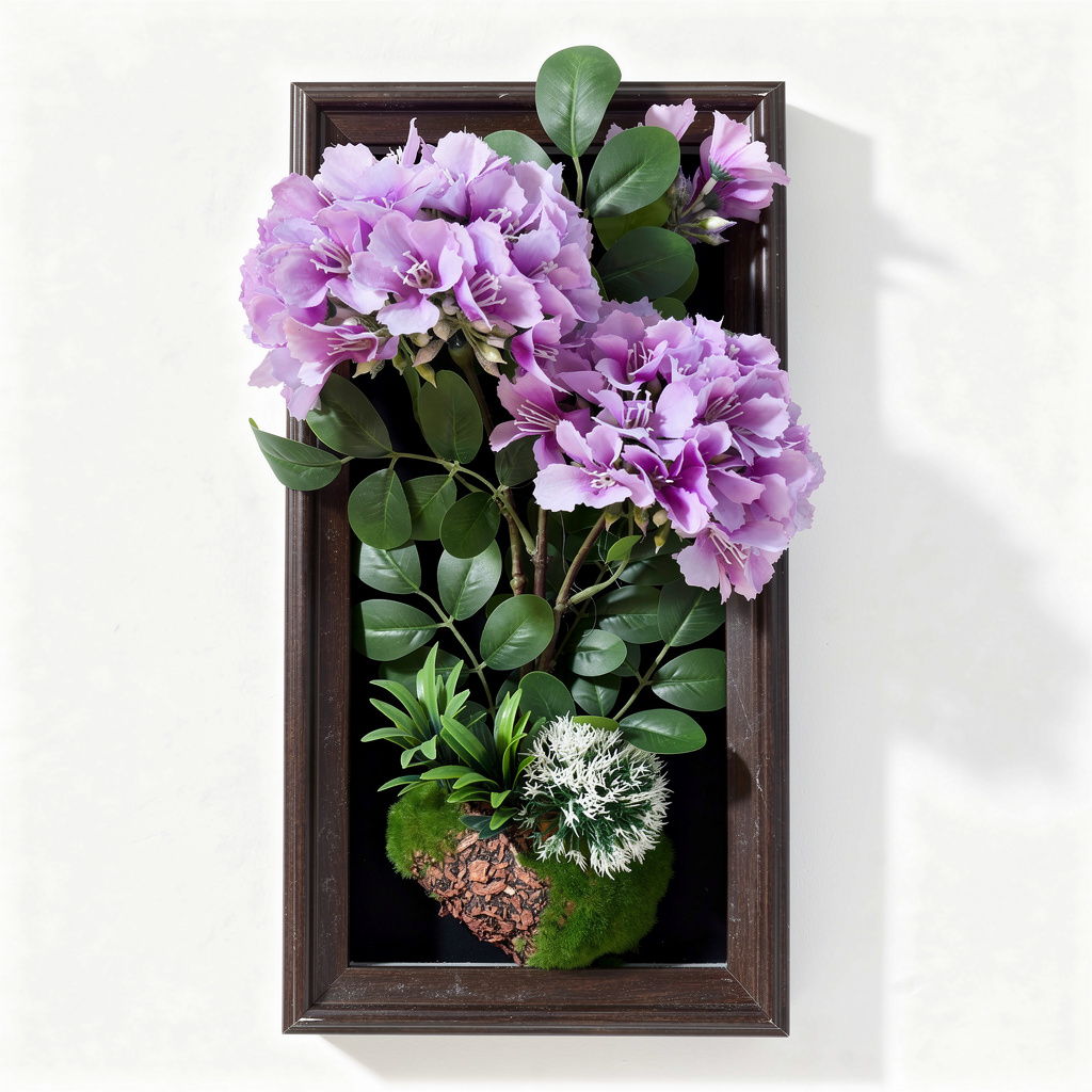 Tablou decorativ cu aranjament floral artificial mov, rama maro, 25 x 45 cm - 4