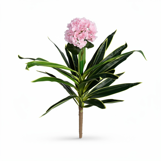 Hortensie artificiala cu tija si frunze, 140 cm, roz deschis, Ruyidecor