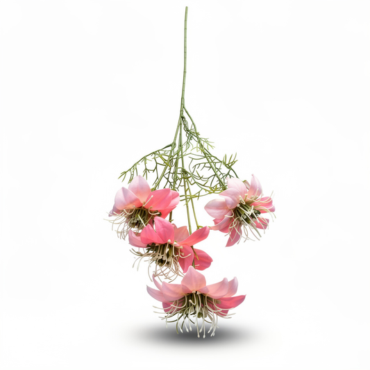 Floare pasiflora artificiala cu tija, 4 flori, 60 cm, roz, Ruyidecor