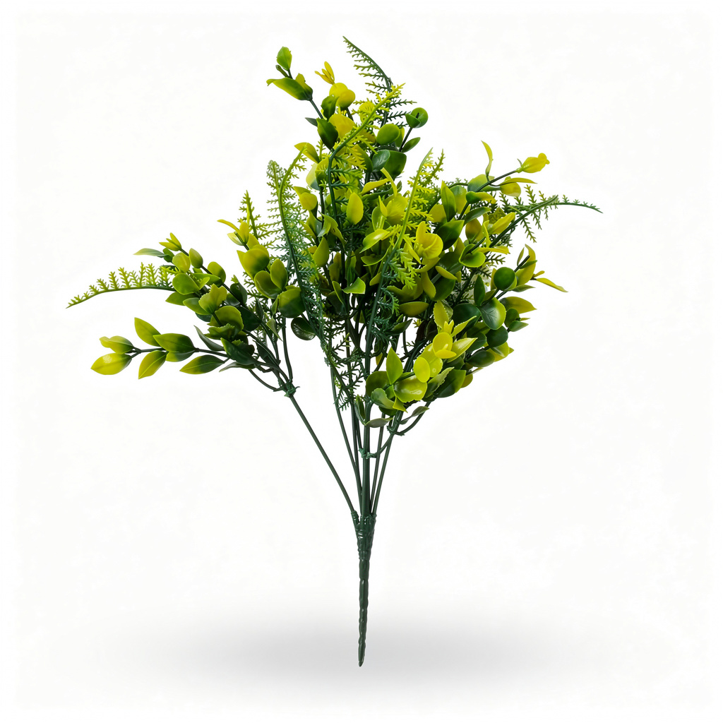 Buchet artificial cu verdeata mixta, 35 cm, 3 culori, Ruyidecor - Galben-verde