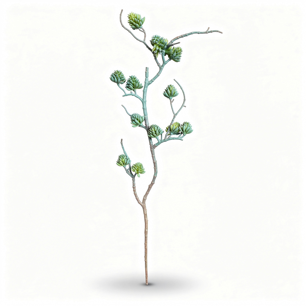 Tija artificiala decorativa cu suculente, 80 cm, 3 culori, Ruyidecor - Verde albastrui