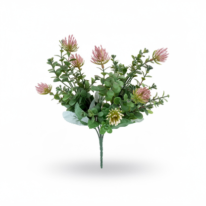 Buchet artificial cu flori tip protea, 45 cm, 3 culori, Ruyidecor - Mov