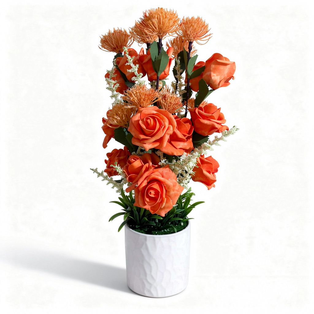 Aranjament floral decorativ în ghiveci alb, 58 cm, diverse culori - 3