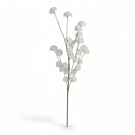 Floare artificiala cu tija, flori pompon, 75 cm, alb, Ruyidecor