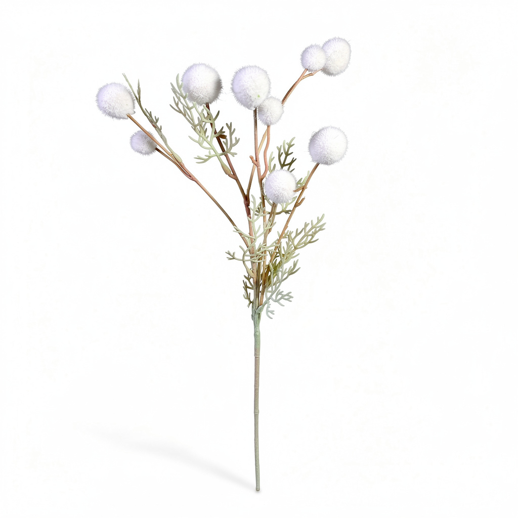 Floare Artificială Decorativă Tip Ramură cu Biluțe Pufoase, Diverse Culori, 1 buc - 2