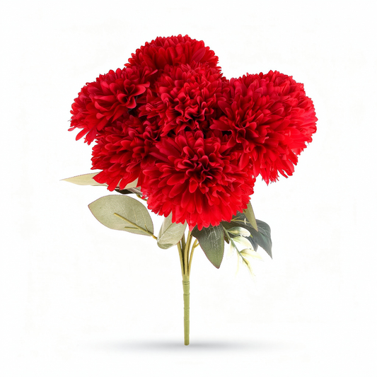 Buchet artificial cu flori tip pompon, 45 cm, rosu, Ruyidecor - Default Title
