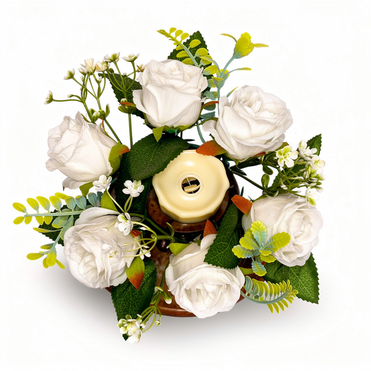 Aranjament floral cu lumânare decorativă, 6 capete, 30 cm, Ruyidecor - 1