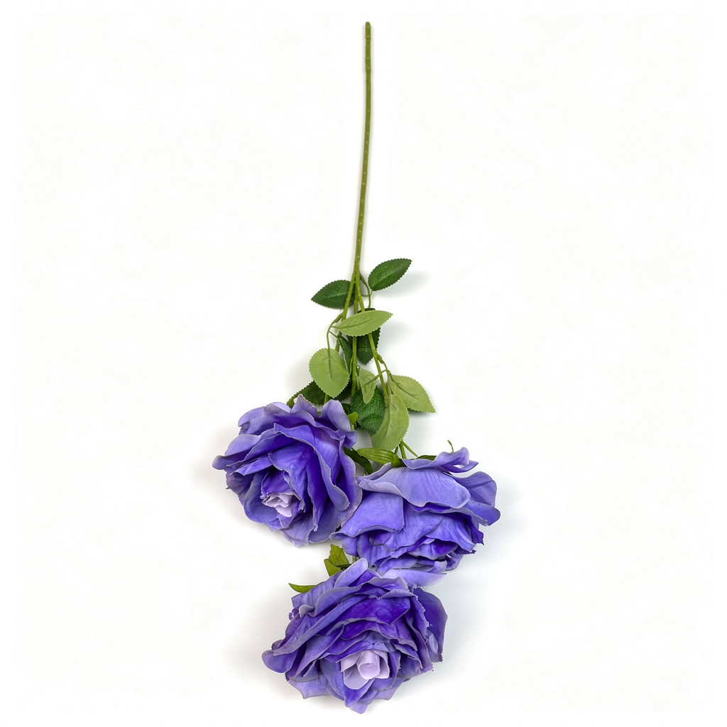 Crenguță Florală Artificială cu 3 Trandafiri 80 cm, Diverse Culori, cu Frunze Decorative, pentru Decor Interior - 2