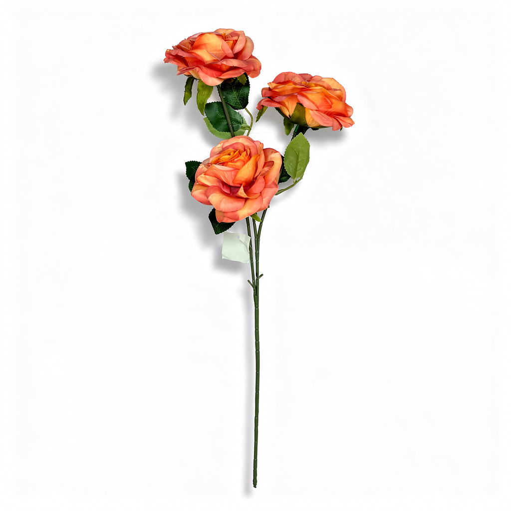Crenguță Florală Artificială cu 3 Trandafiri 75 cm, Diverse Culori, cu Frunze Decorative, pentru Decor Interior - 9