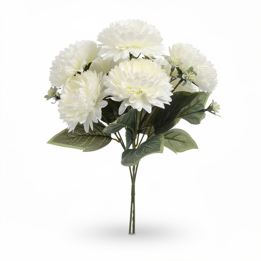 Buchet artificial cu flori tip pompon, 45 cm, crem, Ruyidecor