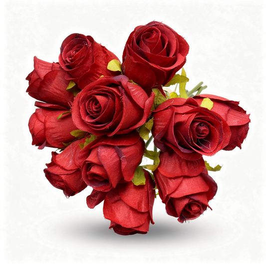 Buchet de trandafiri artificiali catifelati, 12 flori, 40 cm, rosu, Ruyidecor