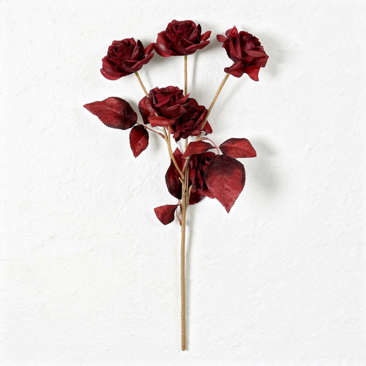 Trandafir artificial cu tija, 5 flori, 85 cm, bordo, Ruyidecor