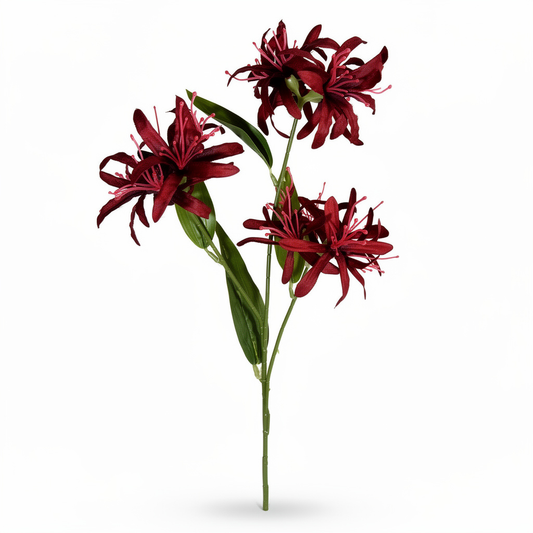 Crizantema artificiala cu tija, 3 flori, 85 cm, bordo, Ruyidecor