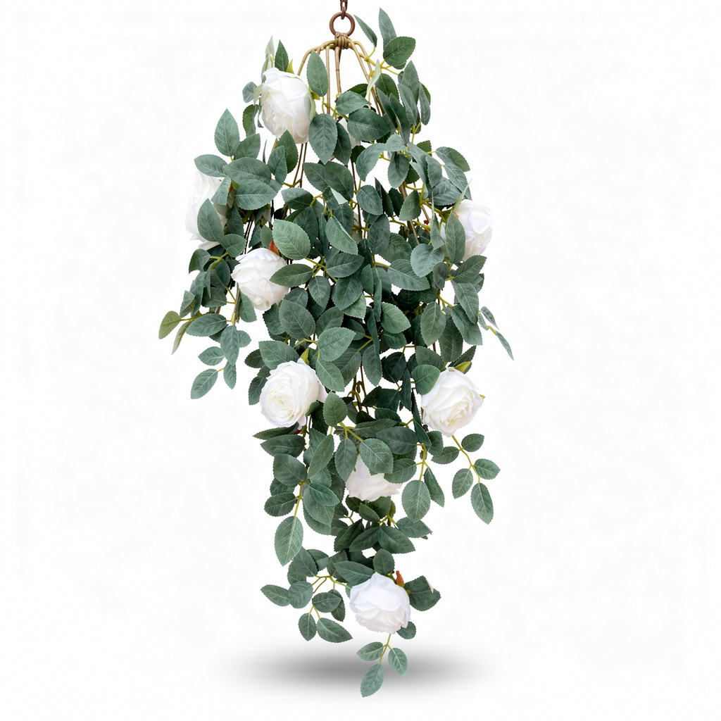 Plantă artificială curgătoare cu trandafiri și frunze decorative, 110 cm, diverse culori, Ruyidecor - 3
