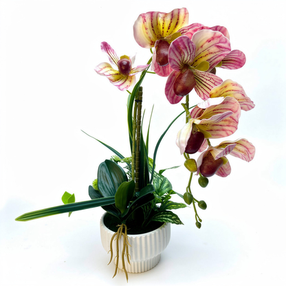 Aranjament floral artificial tip orhidee, cu ghiveci alb, 20 x 50 cm - 4