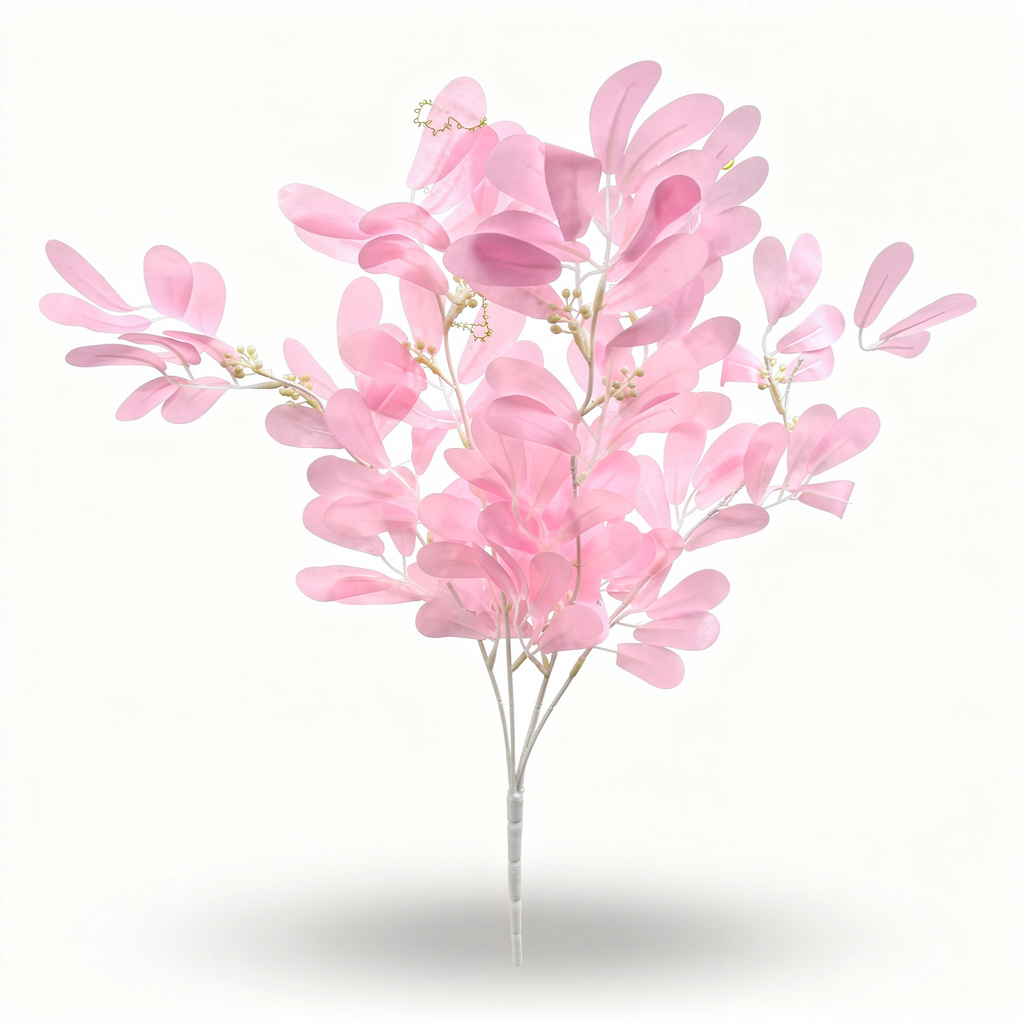 Buchet artificial cu frunze ovale roz, 45 cm, Ruyidecor