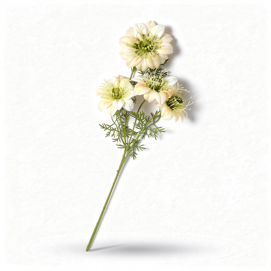 Floare pasiflora artificiala cu tija, 4 flori, 60 cm, crem, Ruyidecor