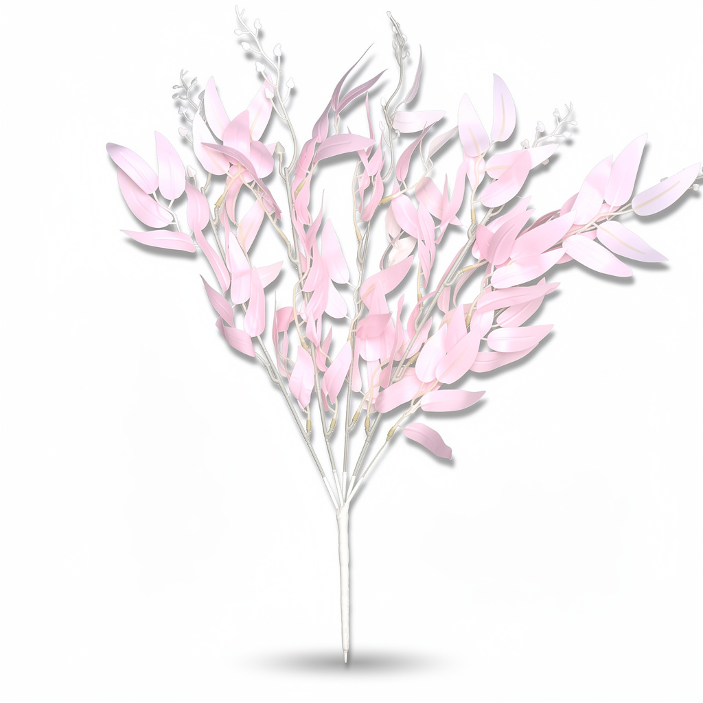 Buchet artificial cu frunze lanceolate si muguri, 45 cm, 3 culori, Ruyidecor - Roz